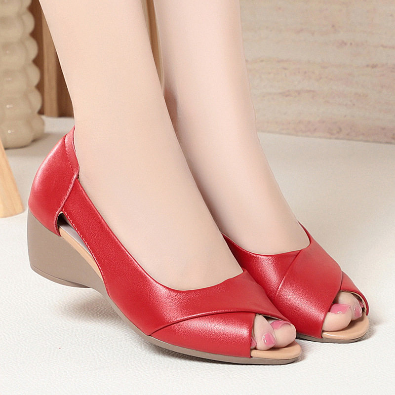 2025夏新款鱼嘴女鞋平底中老年妈妈鞋缕空休闲软底坡跟大码女凉鞋,女鞋,浅口单鞋,淘宝优惠券,粉丝福利购,淘宝优惠卷