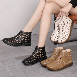 前掌加宽大码41到43女鞋2026春夏新款镂空洞洞短靴透气平底靴子42