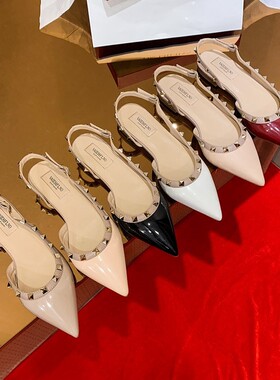 香港柳丁凉鞋女2025春秋季新款尖头漆皮平底鞋一带大码42.43女鞋