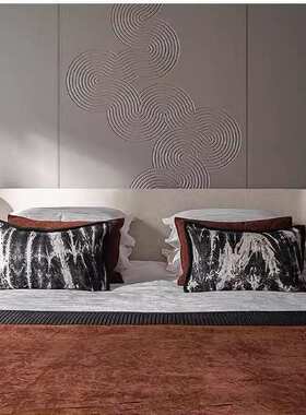 样板房床品简约设计师红色橙色黑水墨家具展厅床上用品12件套