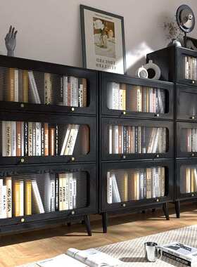 美式收藏4740实木书柜人全复古立柜书架法式橡木中古黑色客厅