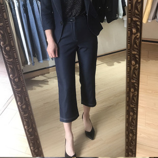 莱丝瑞拉M8K399春夏修身小直筒九分裤仿牛仔天丝时装休闲女裤深蓝
