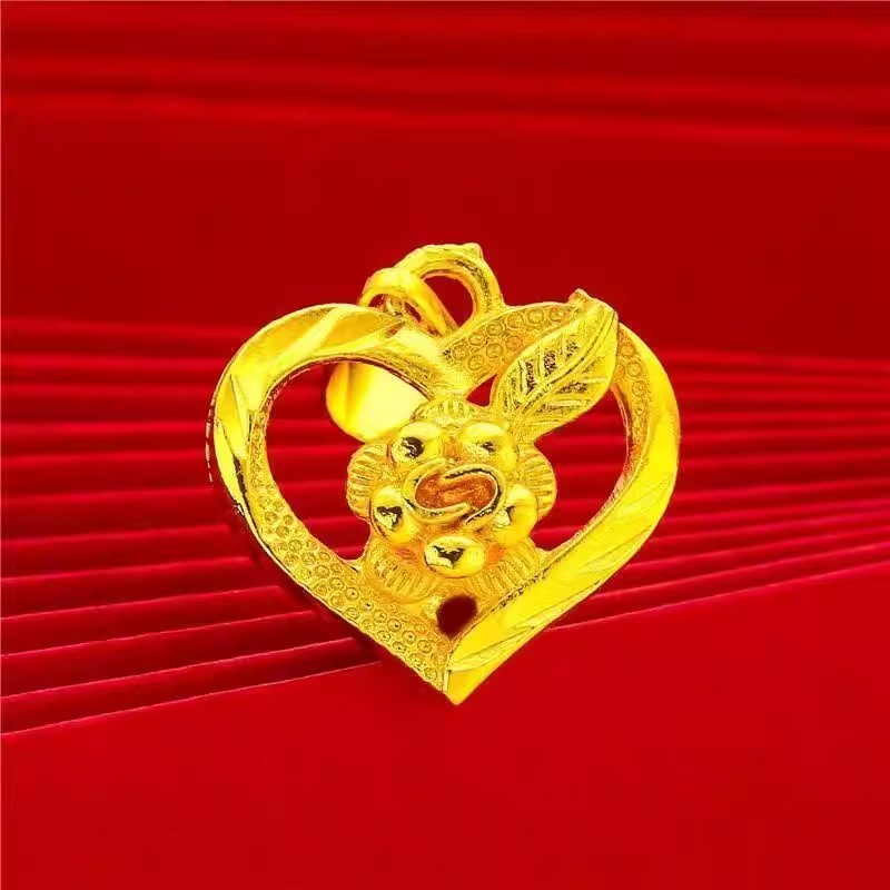 越南沙金黄金项链9999真金24k玫瑰花吊坠不掉色不过敏送妈妈礼物