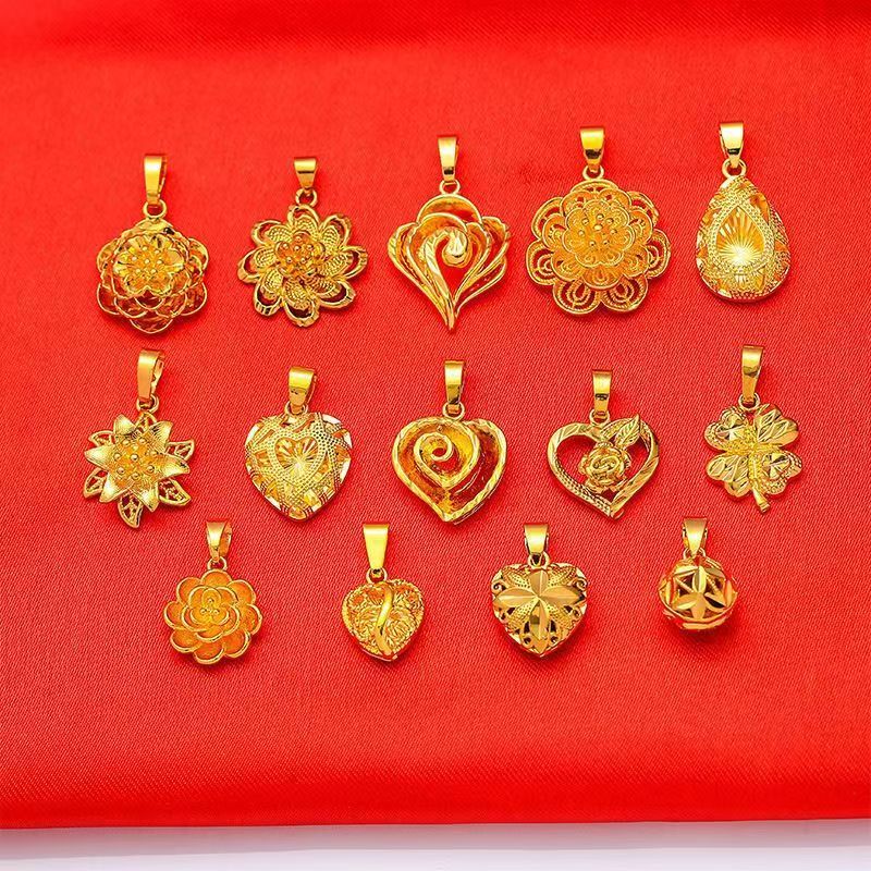 越南纯真沙金项链999真金男女士24k爱心玫瑰花水滴桃心吊坠不掉色