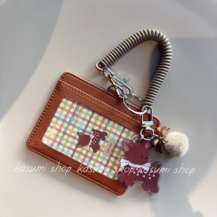 原创小福鹿福禄毛球挂件两卡位皮卡套挂脖横版公交饭卡证件工作牌