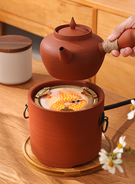 围炉煮茶潮州砂铫煮水壶红泥跳跳盖薄胎壶钛晶炉丝电陶炉家用炭炉