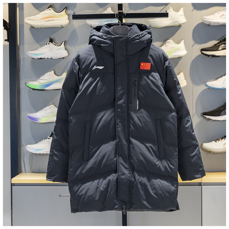 李宁男子中长款羽绒服2025冬新款羽毛球系列保暖连帽外套AYMV133