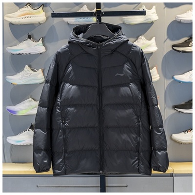 李宁男子轻薄短羽绒服2025冬新款健身90%鸭绒保暖连帽外套AYMV211