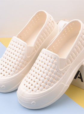 包跟夏季防水白色护士鞋女镂空平底凉鞋软底防滑塑胶女包头工作鞋