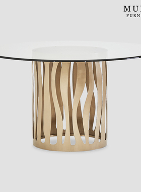 慕妃定制简约美式轻奢LA RACHELLE金属不锈钢镀钛玻璃圆餐桌MN08