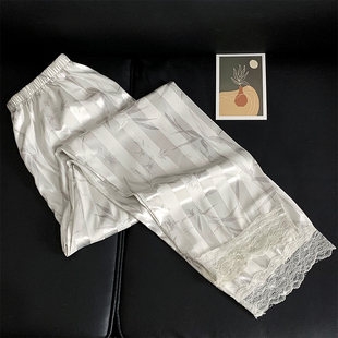 白色高级感冰丝女生睡裤蕾丝花边绸缎长裤气质女士家居空调房裤子