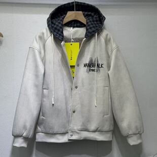 2026秋冬新款韩版时尚休闲宽松连帽格子可脱卸棒球服情侣学生外套