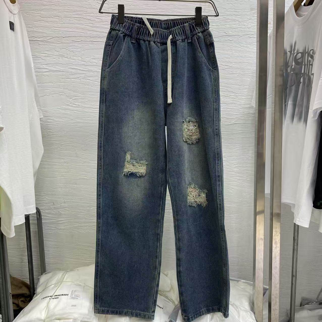 秋冬破洞牛仔裤男士2025新款美式男生宽松休闲阔腿洗水直筒长裤