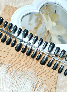 新款黑色细闪猫眼芭蕾设计高端穿戴甲美甲贴片跨境假指甲预制甲