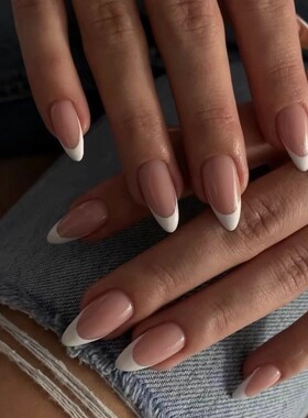 美甲贴片穿戴甲简约白色法式穿戴甲片批发美甲穿戴式指甲贴nails