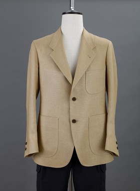 Just for fun 休闲风浅黄色亚麻 单排两粒扣西服西装