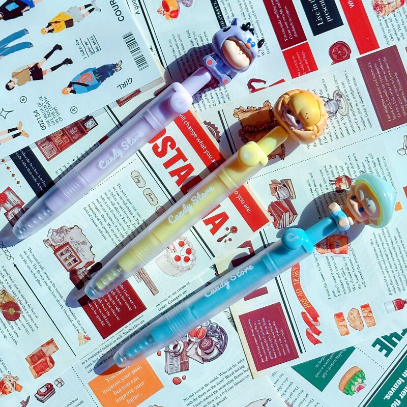 正版泡泡萌粒笔胖胖卡通按动中性笔0.5mm黑色学生文具礼物按动式