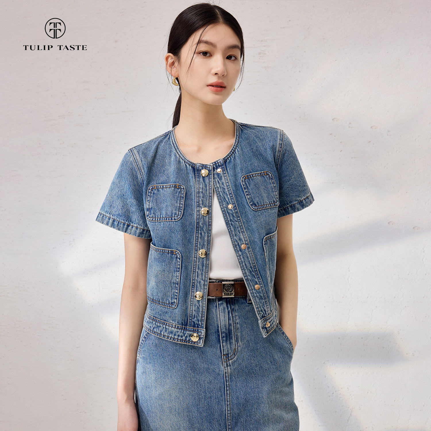 郁香菲优雅短款牛仔外套女图片