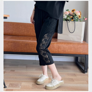 200斤欧货蕾丝拼接显瘦9分潮裤 气质特体胖mm300斤胖妞 加肥加大码