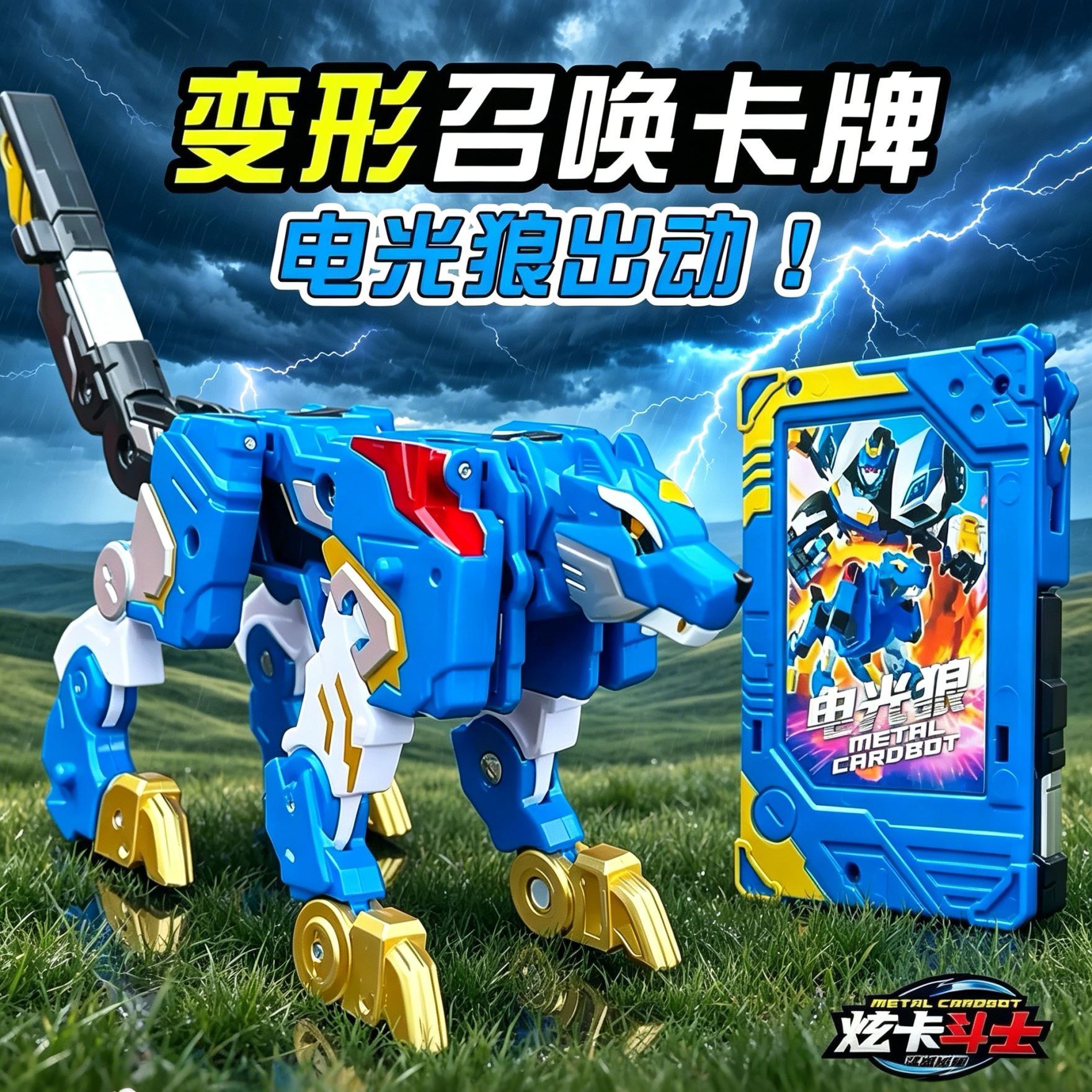 炫卡斗士猛兽能量追风鹰电光狼金刚蟒巨神象卡牌变形机器人玩具车