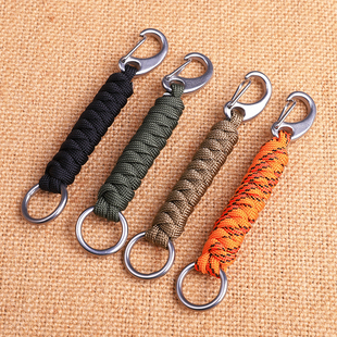 123伞绳编短款钥匙扣刀坠刀绳 304不锈钢扣手工编织