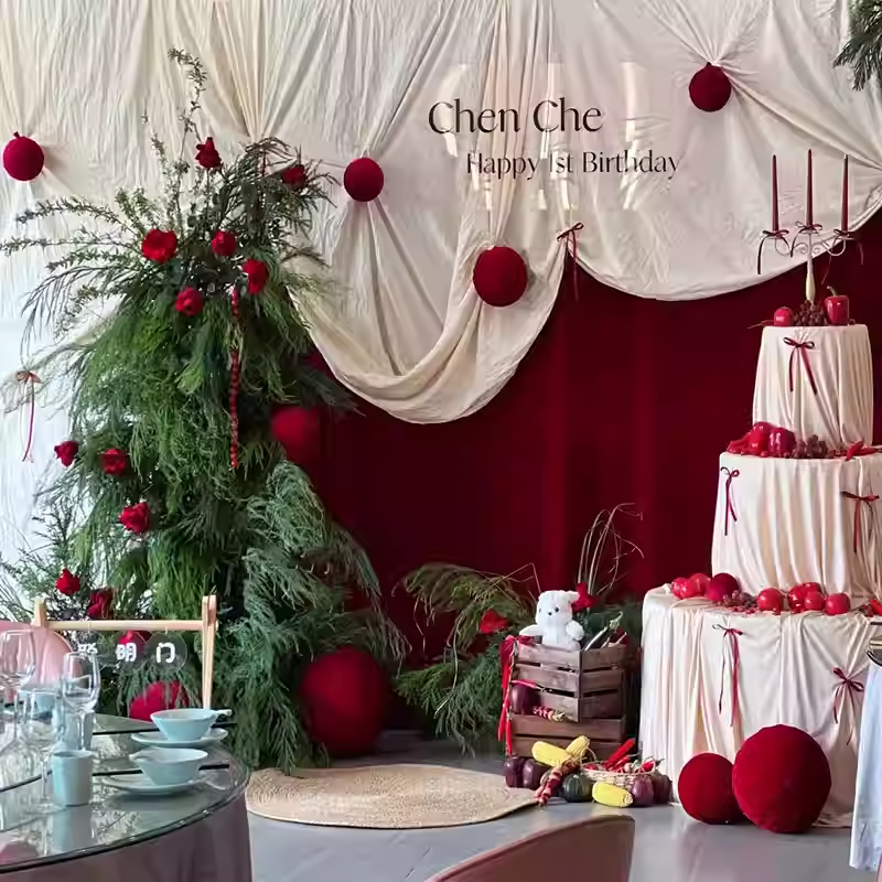 绒球装饰布置圣诞装饰品红色球形