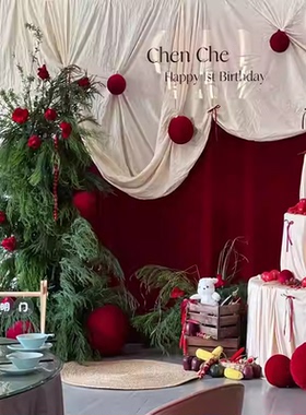 绒球装饰布置圣诞装饰品红色球形挂饰婚礼庆典布置道具仿真装饰球