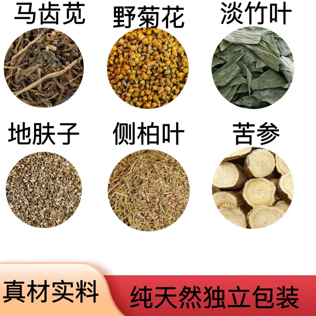 安夏祛痱方马齿苋野菊花淡竹叶地肤子侧伯叶苦参原材料