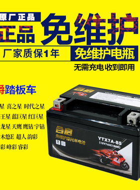 摩托车电瓶YTX7A-BS免维护豪迈豪.爵悦星125踏板配件蓄电池12V7AH