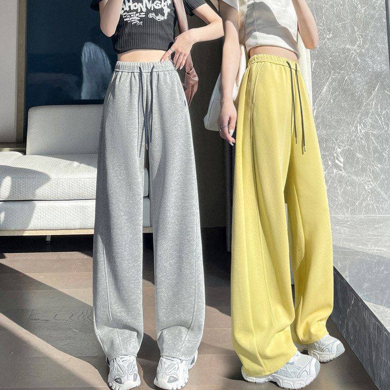 慵懒垂感简约阔腿裤女2026春季新款高腰拼接直筒休闲百搭运动裤子,女装/女士精品,休闲裤,淘宝优惠券,粉丝福利购,淘宝优惠卷