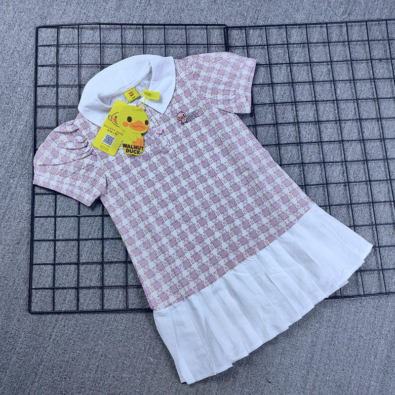 2023新款童装核桃小黄鸭正品带防伪防盗扣短袖连衣裙公主裙洋气紫