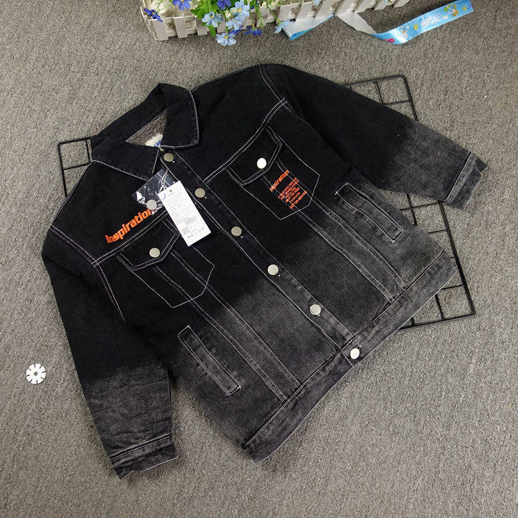 春秋冬特价童装快乐热带鱼正品做旧渐变色牛仔磨白羊剪绒内衬外套