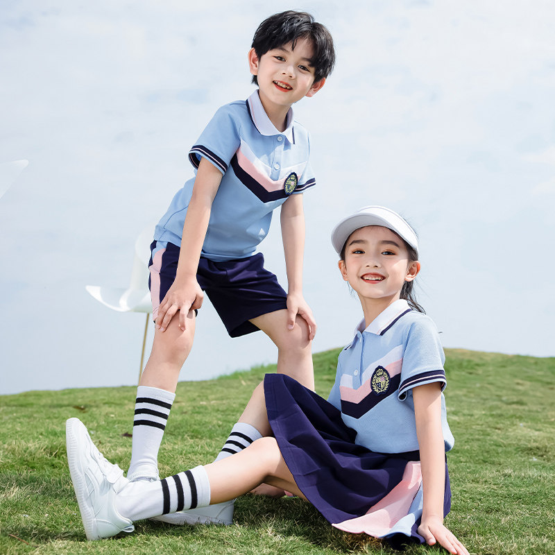 幼儿园园服夏季短袖小学生班服两件套运动会儿童校服棉质演出服