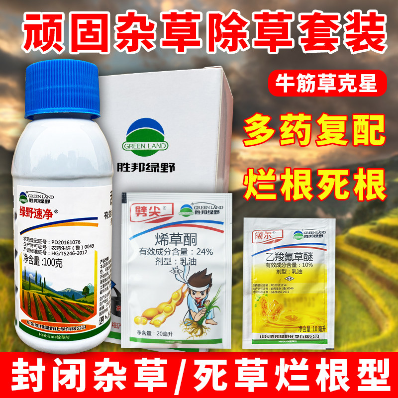 绿野速净牛筋草克星除草剂死草烂根药果园除草杂草除草套装草甘膦