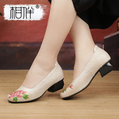 旗袍单鞋 女国风鞋 子软底中式 相伴真皮2025新款 复古手绘民族风女鞋