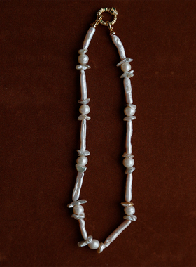 冷白天然异形巴洛克珍珠项链