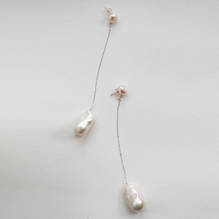 极光 超大鱼尾巴洛克珍珠耳线耳环通体银 明星同款 婚礼常备长款