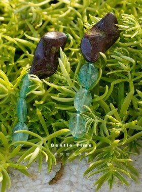 天然石绿色萤石不规则几何耳环