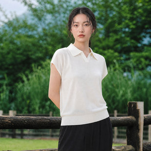 陌可 【高智量女性】桑蚕丝羊毛抗皱套衫翻领小飞袖针织衫0131