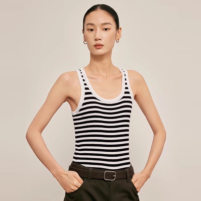 羊毛吊带条纹无袖针织背心女士高级感显瘦内搭毛衣马甲女