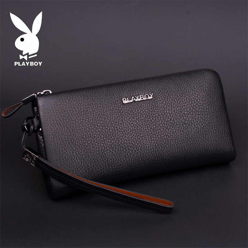 花花公子钱包男长款真皮拉链男士手包男头层牛皮软皮手拿包男休闲