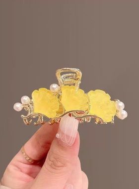 银杏叶子抓夹女精致双面黄色中号夹网红新款头发夹子高级感小发卡