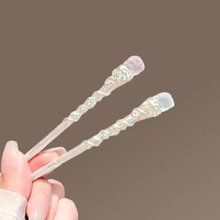 水晶权杖发簪玫瑰花女小众设计感后脑勺挽发盘发簪子现代百搭发钗