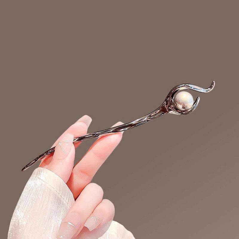 高级感珍珠发钗女现代简约日常盘发簪子小众头饰发插盘发神器簪子