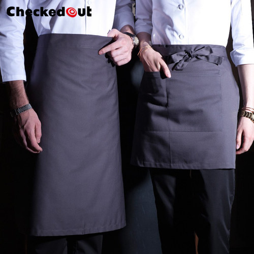 灰色厨师围裙男半身工作服厨房餐饮专用定制服务员围腰女短款春夏
