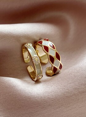 安可拉红色轻奢指环时尚指环戒指简约气质金色送女友几何图案饰品