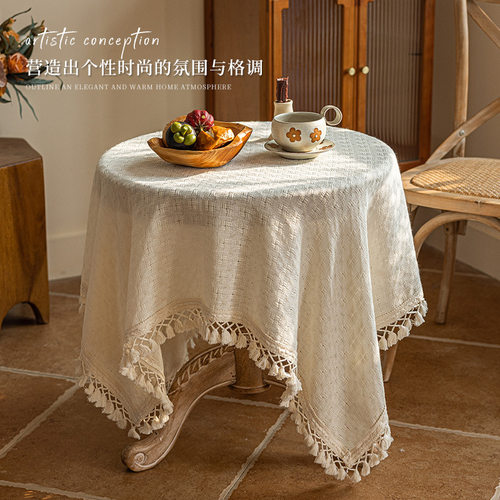 日系ins风涤纶布流苏米色餐桌布