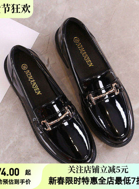 2025春秋新款英伦风真皮小皮鞋女单鞋韩版百搭休闲黑色平底鞋