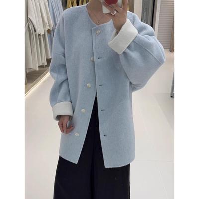 2025秋冬季新款小个子韩系高级感双面羊绒大衣女中长款羊毛呢外套