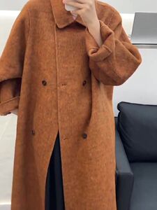 美拉德色系廓形加厚慵懒双面羊绒羊毛呢大衣外套女中长款宽松大码